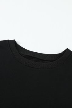 Black Oversized Solid Drop Shoulder Sweatshirt Oversized Black T-shirt With Ribbed Cuffs, Black Drop Shoulder Top With Letter Print, Black Relaxed Fit Sweatshirt With Drop Shoulder, Oversized Black Basic Sweatshirt, Oversized Black Tops With Ribbed Cuffs, Black Oversized Top With Ribbed Cuffs, Black Basic Sweatshirt With Drop Shoulder, Basic Black Sweatshirt With Drop Shoulder, Casual Black Drop Shoulder Sweatshirt