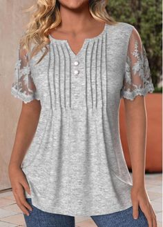 Color:Light Grey Marl;Size:S;Size:M;Size:L;Size:XL;Package Contents:1 X T Shirt;Occasion:Other;Style:Bohemian; Embroidery Light, Elegant Dresses Plus Size, Beach Bridesmaid Dresses, Stylish Tops For Women, Trendy Tops For Women, Plaid Outfits, Trendy Fashion Tops, Black Swimwear, Womens Dress