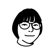 a black and white drawing of a person with glasses