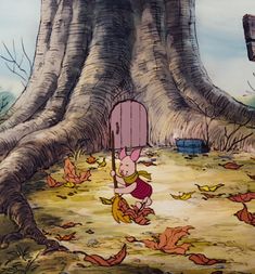 winnie the pooh in front of a big tree