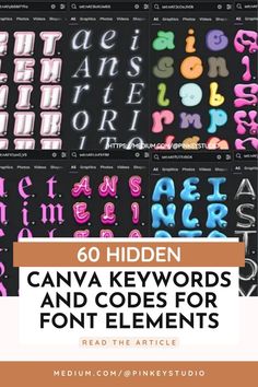 the cover of 60 hidden canva keywords and font elements