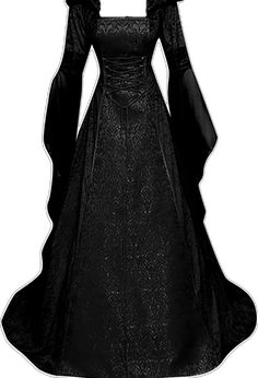 Gothic Fitted Costumes, Fitted Long Gothic Dress, Gothic Dress For Cosplay In Fall, Fitted Gothic Costume For Fall, Gothic Long Sleeve Party Costume, Fitted Gothic Costume For Halloween, Fitted Gothic Halloween Costume, Winter Witchy Cosplay Dresses, Gothic Medieval Dress For Fall Costume Party