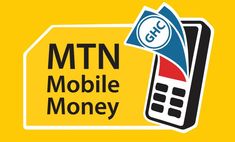 the mtn mobile money logo with a cell phone sticking out of it's side