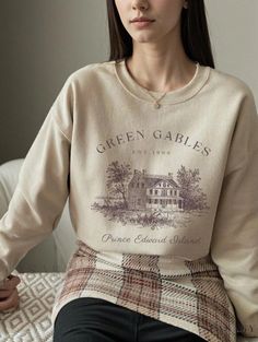 Lasaky - Vintage Casual Statue Printed Round Neck Long Sleeve Athletic Sweatshirt Academia Style, Athletic Sweatshirts, Anne Shirley, Anne Of Green, Sports Sweatshirts, Anne Of Green Gables, Green Gables, Maxi Skirts, Vintage Casual