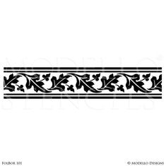 a black and white border with leaves on it, in the shape of a flower