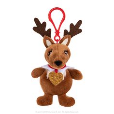 a brown stuffed animal with a heart on it's chest and antlers around its neck