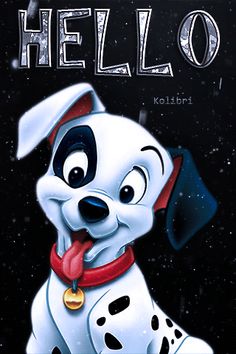 a cartoon dog with the word hello written on it's face and tongue sticking out