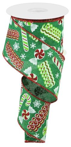 Ribbon Candy Christmas Wired Ribbon : Emerald Green Red - 2.5 Inches x 10 Yards (30 Feet) Candy Ribbon, Christmas Wired Ribbon, Ribbon Candy, Candy Christmas, Wreath Supplies, Ribbon Wreath, Crafts Christmas, Wreath Christmas, Wreath Bow