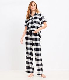 Say hello to chic dreams (and good night to sacrificing style) with this soft pajama set. Top: Notched lapel. Long sleeves. Patch chest pocket. Button front. 25 1/2" long. Pants: Elasticized drawstring waist. 28" inseam.,Imported:Imported,Fabrication:55% Cotton 45% Viscose,Garment Care:Machine Washable Loft Buffalo Plaid Pajama Set Size XS Whisper White Women's by Loft Size Regular - XS Whisper White Women's Sleepwear, 55%, Cotton, 45%, Viscose, Machine, Washable Buffalo Plaid Pajamas, Plaid Pajama, Women's Sleepwear, Soft Pajamas, Plaid Pajamas, Whisper White, Grey Outfit, Blazer With Jeans, Grey Pants