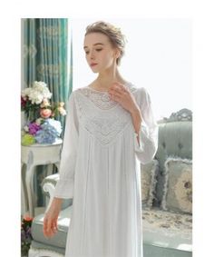 Princess Cotton Sleepwear Spring Summer Female Long Sleeve Lace French Court Retro Women Long Nightgown Elegant Romantic Long Sleeve White Nightgown For Sleep, White Long Sleeve Nightgown For Sleep, Long Sleeve Lace Trim Sleepwear, Feminine Cotton Sleepwear For Wedding Night, Long Sleeve Nightgown With Lace Trim For Sleepover, Feminine Long Sleeve Nightgown For Home, White Long Sleeve Sleep Chemise, White Long Sleeve Dress For Home, White Long Sleeve Home Dress