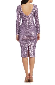 Rivulets of tonal sequins cascade down a dress styled with a simple bateau neck that keeps all the attention on the shimmer and glam. 44 1/2" length (size Medium) Hidden back-zip closure Bateau neck Long sleeves Back slit Lined 95% polyester, 5% spandex Hand wash, dry flat Imported Purple Sequin Dress, Cocktail Midi Dress, Perfect Cocktail Dress, Sequin Wedding, Bateau Neck, Long Sleeve Sequin, Midi Cocktail Dress, Dress The Population, Midi Length Dress