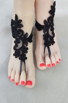 gothic Bridal acessories Barefoot sandals, beach sandals, halloween, black, french lace,Beach shoes,wedding sandals,costume accessories, Beach Wedding Shoes, Sandals Beach, Black French, Shoes Wedding, Wedding Sandals, Organza Ribbon, Halloween Black, Beach Sandals, Beach Shoes