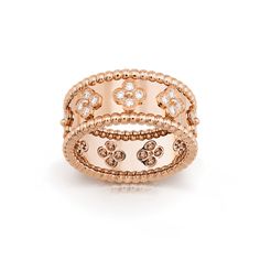 Van Cleef & Arpels - Perlée clovers ring, small model - Ring Woman Pink gold/Diamond - The creations in the Perlée™ clovers collection are adorned with precious clover motifs - Van Cleef & Arpels' symbol of luck. They are graced by a golden bead at their center. Perlée clovers ring, 18K rose gold, diamonds, small model Symbol Of Luck, Van Cleef And Arpels Jewelry, Van Cleef & Arpels, Clover Ring, Ringe Gold, Accessories Diy Jewelry, Van Cleef Arpels, Delicate Jewelry, Van Cleef