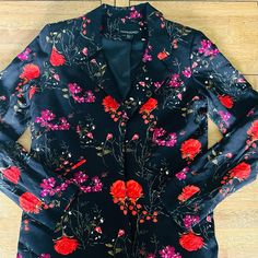 Cynthia Rowley Black Floral Jacket. Size: Xs Nwot - Never Worn Flower Blazer, Velvet Flower, Floral Blazer, Floral Jacket, Cynthia Rowley, Black Floral, Blazer Suit, Blazer Jacket, Suit Jacket