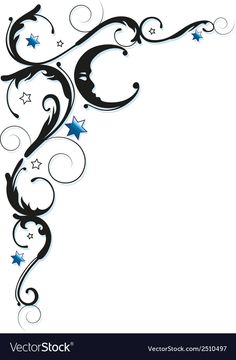 an artistic design with stars and swirls on a white backgroung background