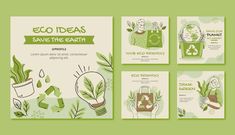 eco ideas save the earth brochure with plants and recyclables