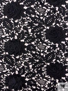 black lace with flowers on white background