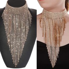 Gold Tassel Collar Statement Necklace *Nwt* Arrives New And Never Worn Perfect For Special Occasions And Holiday Wear Make A Statement!!!! Fashion Jewelry Includes 1 Pc Tassel Choker With Pink Gift Box. Max Neck Perimeter :15.7” Weight: 122g Material: Environmentally Friendly Rhinestone Beads & Alloy Chains No Trades Bundle & Save Party Tassel Necklace With Adjustable Chain, Silver Tassel Necklace For Party, Elegant Metal Tassel Necklace For Parties, Metal Tassel Necklace For Party, Gold Crystal Jewelry With Rhinestone Fringe, Metal Tassel Necklace With Adjustable Chain For Parties, Adjustable Dangle Tassel Necklace For Party, Party Tassel Necklace With Chain, Adjustable Metal Tassel Necklace For Party