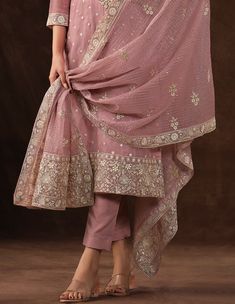 COLOR : Rose Blush FABRIC : Top - Soft Organza, Bottom - Dull Santoon, Dupatta - Soft Organza WORK : Heavy Resham Embroidery, Zari, Sequins, Lace BorderOCCASION : Engagement, Party Wear, Festival READY-TO-WEAR : No STITCHING : Available as semi-stitched fabric, can be stitched using standard size option (+$20). Note: There might be a slight color variation due to lighting and flash used during photoshoot. The bright shade seen is the best closer view of fabric's color. Wedding Pant Suit, Wedding Salwar Suits, Wedding Pants, Blush Fabric, Organza Suits, Resham Embroidery, Traditional Indian Outfits, Rose Blush, Indian Suits