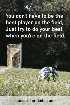 a soccer ball sitting in the grass next to a goal