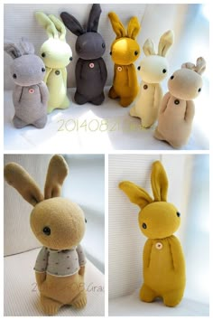 four pictures of stuffed animals in different colors