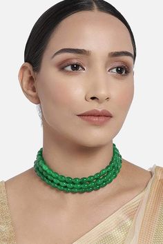 Buy Women's Alloy Necklace Set Online Choker Set Gold, Gold Choker Set, Green Choker, Kundan Choker Set, Kundan Jewellery Bridal, Beautiful Chokers, Choker Designs, Kundan Choker, Bridal Choker