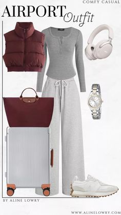 Amazon airport travel outfit - gray and burgundy 🤍 Airport Travel Outfits, Airport Outfits, Airport Travel, Airport Outfit, Outfit Idea, Travel Outfit, Fashion Inspo, Grey, Travel