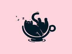 a black cat sitting in a cup with music notes coming out of the top and bottom