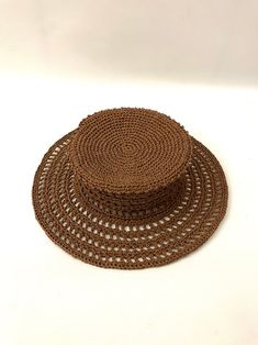 Brown Handmade Crochet Bucket Hat Raffia Hat Summer - Etsy Brown Woven Jute Straw Hat, Brown Woven Boater Hat With Short Brim, Brown Jute Beach Hat, Brown Woven Straw Hat, Handwoven Brown Straw Hat, Bohemian Wide Brim Straw Hat With Open Weave, Bohemian Straw Hat With Open Weave, Bohemian Straw Sun Hat With Open Weave, Woven Yarn Straw Hat For Vacation