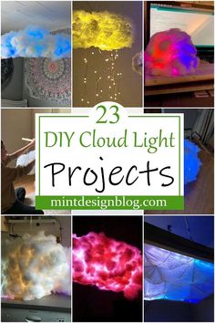 the collage of images shows different types of clouds and lights that are being used to create