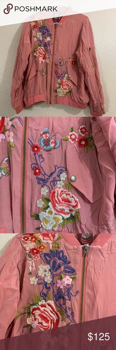 Johnny Was bomber jacket Beautiful nude pink bomber jacket! Has floral designs and never been worn! Johnny Was Jackets & Coats Nude Pink, Johnny Was, Floral Designs, Bomber Jacket, Floral Design, Jackets & Coats, Floral, Fashion Design, Pink