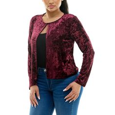 Upgrade your wardrobe with the contemporary style of this Women's Nina Leonard Crushed Velvet Bolero. Upgrade your wardrobe with the contemporary style of this Women's Nina Leonard Crushed Velvet Bolero. FEATURES Hook-and-eye closure Long sleeves UnlinedFIT & SIZING True to size 21 1/2-in. length from shoulder to hemFABRIC & CARE Polyester, spandex Machine wash delicate and tumble dry low Imported Size: Small. Color: Black. Gender: female. Age Group: adult. Luxury Velvet Outerwear For Semi-formal Occasions, Red Velvet Jacket Women, Velvet Single-breasted Outerwear For Evening, Velvet Bolero Jacket, Velvet Shrug, Velvet Bolero, Crushed Velvet, Womens Clothing Sizes, Clothing Size Chart