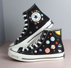 Custom embroidery converse/Planets, stars, moons, universe embroidered shoes/Custom converse high tops embroidered/Gift for daughter  💸 Price includes Converse Shoes and floral embroidery as shown 🌸 You can send me your Converse/Vans shoes or I can buy them for you. We stock all the Converse and Vans shoes you want, if you want other Converse/Vans shoes in the store, please message us. Your embroidered Converse/Vans shoes will be available for shipping in 7-15 days. 🌸 I started hand embroider Custom Converse High Tops, Embroidery Converse, Converse Chuck 70s, Chuck Taylor Shoes, Embroidered Converse, Narrow Shoes, Custom Converse, Embroidered Gifts, Embroidered Shoes