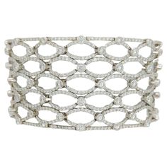 Beautiful white diamond round bracelet handmade in 18k white gold. Length is 7.5". Lattice design gives this bracelet a big look. Well made with attention to detail. Round Bracelet, Modern Bracelets, Lattice Design, White Gold Bracelet, Bracelet Handmade, Modern Jewelry, White Diamond, Diamond White, Lattice