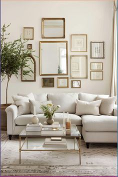 Style your walls with these varied mirror decor ideas. Mirror And Photo Wall Decor, Mirror On Wall Living Room, Mirror Behind Couch, Dining Room Mirror Ideas, Mirror Gallery Wall Ideas, Mirror Over Couch, Living Room Mirror Wall, Wall Mirror Ideas Living Room, Beige And White Living Room