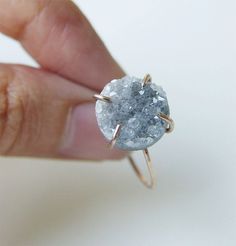 Haute Gray Druzy Gold Ring: Sparkly reflections shine on the sharp surface of each Druzy stone. Set in 14k gold filled prongs, to emphasize the natural crystal shape. These beautiful stones sparkle and shine and will pair nicely with a beach or cocktail dress. The beautiful ring make a perfect Engagement ring or Anniversary Gift. - Druzy stone is approx. 10mm - Available in Recycled 14k Rose Gold fill or 14 Karat Gold Fill. - Handmade to order in my California studio. - Please allow for natural Crystal Engagement Rings, Rings Minimalist, Raw Crystal Ring, Gold Filled Ring, Handcrafted Rings, Raw Crystal, Crystal Rings, Gold Engagement Rings, Druzy Ring