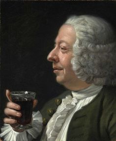 a painting of a man with white hair holding a beer glass in his right hand