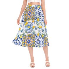 Light chiffon skirt, soft fabric, skin-tight and comfortable, the waist adopts elastic band to close the waist, printed with beautiful design, it will become a fashionable women's clothing in summer ● Fabric: 100% polyester ● Regular fit ● Waist elastic band ● Fabric weight: 80g/m² ● Stitch Color: black or white, automatically matched based on patterns. ● Average Lead Time: 2-4 business days（The first month delivery of new products is about 7 business days） ● Care Instruction: machine wash cold with similar colors,line drying, do not bleach and dry clean, iron at a maximum sole-plate temperature of 110oC without steam steam ironing may cause irreversible damage. ● This product is made on demand, with no minimum order quantity. ● Multiple shipping methods available, and fees vary depending White Printed Flowy Bottoms, Printed Vacation Skirt, Vacation Floral Print Full Skirt Bottoms, Elegant Printed Summer Skirt, Printed Skirt For Vacation, Floral Print Full Skirt Bottoms For Vacation, Multicolor Printed Summer Skirt, Floral Print Full Skirt For Vacation, White Printed Long Skirt