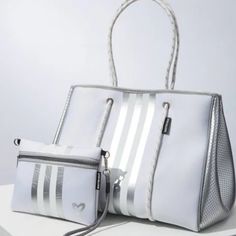 Brand New Tote Bag With Pouch Included Chic White Rectangular Pouch, White Shoulder Bag With Zipper Pouch For On-the-go, Chic White Shoulder Bag Pouch, Chic White Shoulder Pouch, White Pouch For Everyday Use, White Pouch With Removable Section, White Removable Pouch For Everyday Use, Everyday White Pouch With Removable Section, White Crossbody Pouch For Daily Use