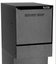 a black box with the word secure drop on it's front and back sides