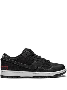 Black leather/rubber x Verdy "Wasted Youth" SB Dunk Low sneakers from NIKE featuring signature Swoosh logo detail, embroidered logo to the rear, round toe, front lace-up fastening, logo patch at the tongue, branded insole and rubber sole. These styles are supplied by a premium sneaker marketplace. Stocking only the most sought-after footwear, they source and curate some of the most hard to find sneakers from around the world.. | Nike x Verdy "Wasted Youth" SB Dunk Low sneakers Nike Sb Dunk Low, Nike T, Sb Dunk Low, Nike Sb Dunks Low, Nike Sb Dunk, Nike Sb Dunks, Sb Dunk, Swoosh Logo, Low Sneakers