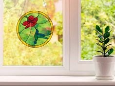 Hummingbird and hibiscus stained glass pattern - Crealandia Hummingbird And Hibiscus, Cat Themed Gifts