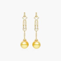 Luxury Yellow Diamond Drop Earrings, Elegant Yellow Diamond Earrings For Formal Occasions, Luxury High Luster Yellow Gold Earrings, Luxury Pearl Earrings For Evening, Elegant Yellow Diamond Earrings For Anniversary, Luxury Yellow Gold Pearl Earrings For Evening, Luxury Pearl Earrings, Luxury Yellow Gold Pearl Earrings With Elegant Design, Elegant Yellow Earrings For Evening