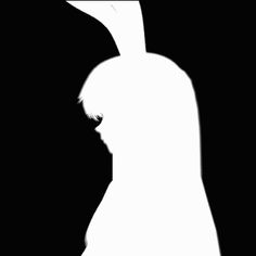 the silhouette of a person with long hair and an animal's head is shown against a black background