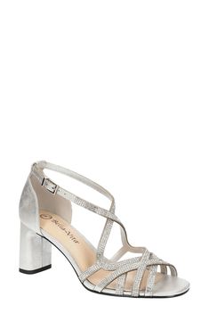 Sparkling straps interweave on this metallic sandal that'll be a highlight of your special occasion looks. Synthetic upper, lining and sole Imported Special Occasion Shoes, Family Women, 2 Block, Metallic Sandals, Dress Shoes Womens, Silver Shoes, Heel Sandal, Dress Sandals, Evening Attire