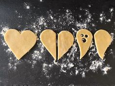 four heart shaped cookies arranged in the shape of hearts