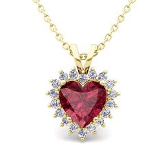 Heart-Shaped Garnet and Diamond Necklace A charming and romantic expression, this necklace showcases a 6x6mm heart-shaped garnet surrounded by glistening diamonds, all set within a 14k white or yellow gold or rose gold pendant. The enchanting piece is complemented by a 14k gold chain, completing its stunning look. Embrace the opportunity to express your love today with this delightful emerald necklace, a perfect embodiment of elegance and affection. P24108-Garnet-Dia-14k Chain Length : 18 inches Elegant Heart Cut Ruby Necklaces, Elegant Heart-shaped Ruby Necklace, Red Heart Cut Diamond Necklace, Elegant Red Heart Necklace With Birthstone, Elegant Heart Cut Birthstone Necklace, Elegant Red Heart Birthstone Necklace, Valentine's Day Gift Necklace With Halo Setting, Elegant Red Gemstone Heart Necklace, Red Heart-shaped Diamond Necklace