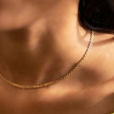 This shiny gold chain necklace from our signature O Collection, is made with the finest Italian Bismark chain. Pair it with other necklaces from this collection. Our patented connectors let you easily link and layer necklaces in any order you desire. Italian Bismark chain, width 2.3mm Adjustable chain: 15-17in (38-43cm) Gold Vermeil Spring clasp closure Hypoallergenic, lead and nickel free #028G Gold Double Chain Link Necklace, Gold Link Chain Necklace With Double Chain, Gold Cuban Link Double Chain Necklace, Yellow Gold Double Chain Link Necklace, Minimalist Double Chain Link Necklace, Yellow Gold Chain Necklace With Rectangular Links For Layering, Yellow Gold Oval Link Double Chain Necklace, Yellow Gold Double Chain Necklace With Oval Links, Double Strand Gold Plated Figaro Chain Necklace