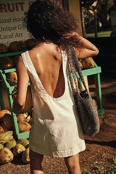 Full Of Sunshine Cotton-Linen Mini | Free People Backless Short Dress, Not Perfect Linen, Linen Dress Summer, Linen Vest, Yellow Denim, Street Dress, Summer Beach Dress, Fall Winter Dresses, Cotton Linen Dresses