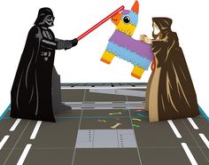 two people dressed in costumes are playing with each other on the street and one is holding a pinata